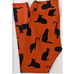 LuLaRoe Womens Leggings Size TC2 Black‎ Cats Orange Halloween Plus 18+ NWT